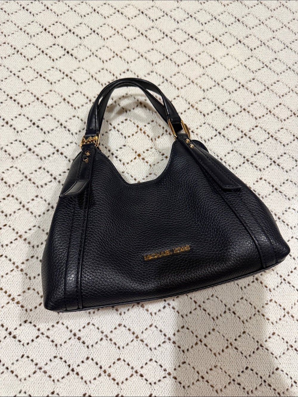 Michael Kors Black Pebbled Leather Hobo Shoulder Bag with Gold Hardware